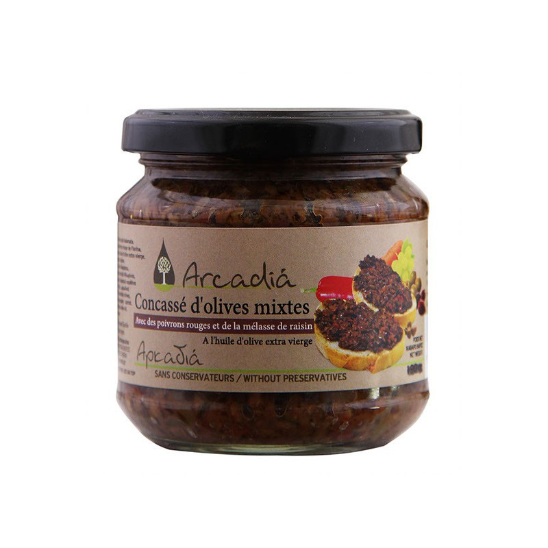 Bruschetta grecque d'olives vertes et noires sans anchois végétarienne