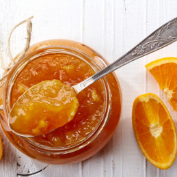 Confiture d'orange allégée en sucre et préparée au miel du Mont Athos