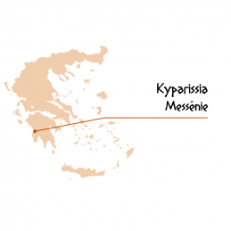 Carte de la Grèce pointant vers Kyparissia en Messénie, lieu de production des produits grecs Arcadia, dont les câpres naturels