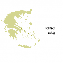 Carte de Grèce pointant vers Politika en Eubée, lieu de production des aubergines Imam Bayaldi de Palirria.