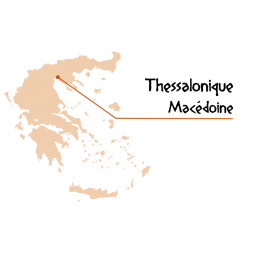 Carte de Grèce pointant vers Thessalonique, lieu de brassage de la bière Mythos