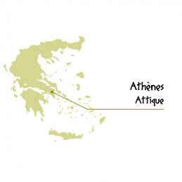 Carte de la Grèce pointant vers la capitale Athènes, en Attique, lieu de production du brandy metaxat 5 étoiles Classic