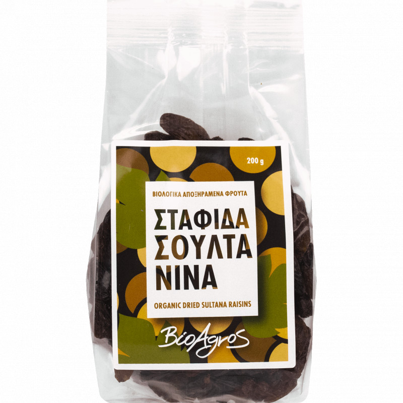 Raisins secs bio produits en Grèce variété Sultanine séché au soleil