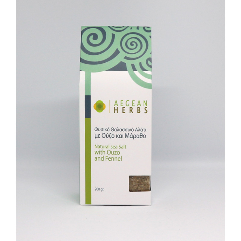 sel de mer grec naturel sans additifs aromatisé au fenouil et à l'ouzo grec