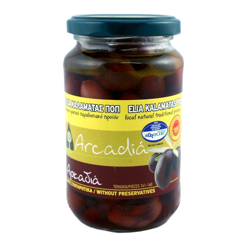 Olives AOP Kalamata en saumure - ARCADIA - 220 g net égoutté