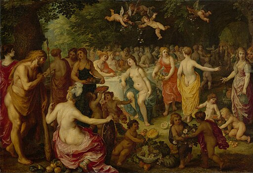 tableau de Hendrick van Balen et Jan Brueghel représentant un banquet des Dieux de l'Olympe accompagnés de nymphes