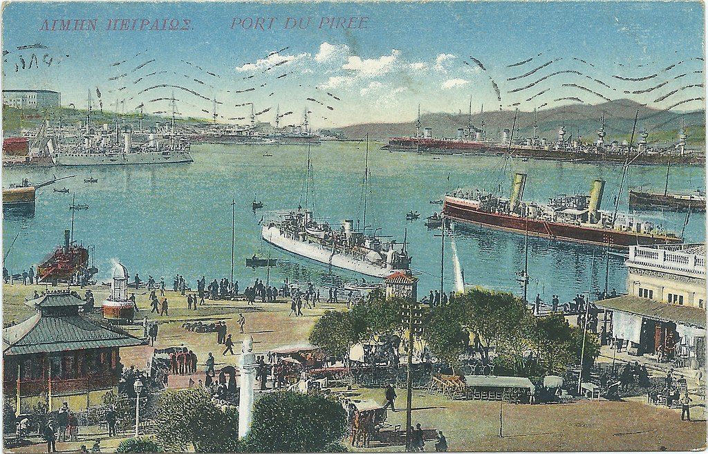 Carte postale anglaise (1915) du port du Pirée